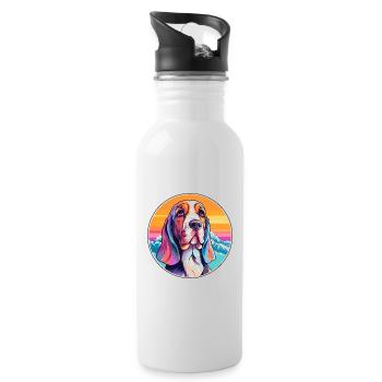 Basset Artesien Normand Dog Breed Cartoon Kawaii W - Water bottle with straw - white - Right