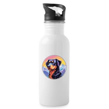 Beauceron Hunderasse Cartoon Kawaii Aquarell - Trinkflasche mit integriertem Trinkhalm - Weiß - Rechts