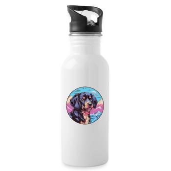 Black And Tan Dog Breed Cartoon Kawaii Watercolor - Water bottle with straw - white - Right