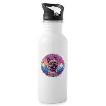 Cairn Terrier chien race dessin animé Kawaii aquarelle - Gourde avec paille intégrée - blanc - Droite