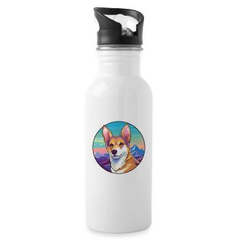 Carolina race de chien dessin animé Kawaii aquarelle - Gourde avec paille intégrée - blanc - Droite
