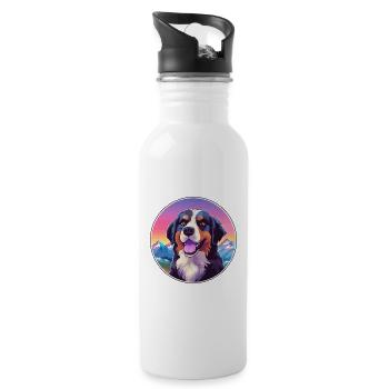 Bernese Mountain Dog Breed Cartoon Kawaii Watercol - Water bottle with straw - white - Right