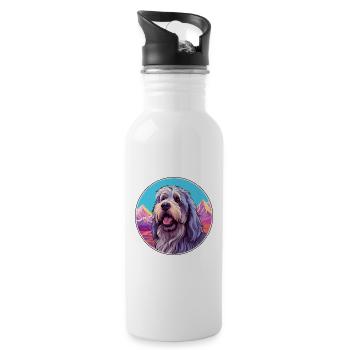 Bergamasco Schäferhund Rasse Cartoon Kawaii Wasser - Trinkflasche mit integriertem Trinkhalm - Weiß - Rechts