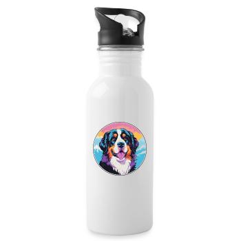 Bernese Mountain Dog Breed Cartoon Kawaii Watercol - Water bottle with straw - white - Right