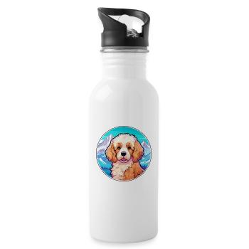 Cavapoo chien race dessin animé Kawaii aquarelle - Gourde avec paille intégrée - blanc - Droite