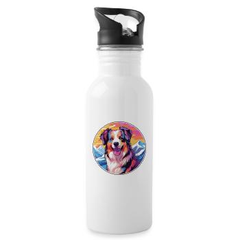 Collie Raue Hunderasse Karikatur Kawaii Aquarell - Trinkflasche mit integriertem Trinkhalm - Weiß - Rechts