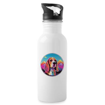 Finnish Hound Dog Breed Cartoon Kawaii Watercolor - Water bottle with straw - white - Right
