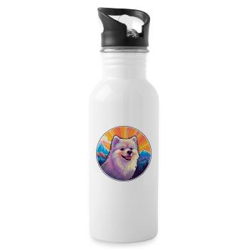 Deutsche Spitz Hunderasse Karikatur Kawaii Aquarell - Trinkflasche mit integriertem Trinkhalm - Weiß - Rechts