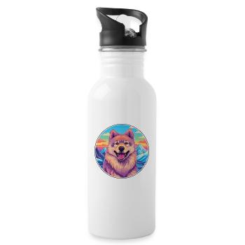 Eurasier Dog Breed Cartoon Kawaii Watercolor - Water bottle with straw - white - Right