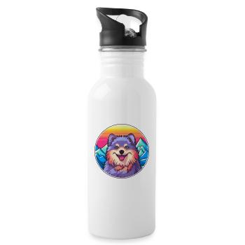 Finnish Lapphund Dog Breed Cartoon Kawaii Watercol - Water bottle with straw - white - Right
