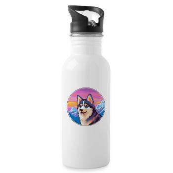 Ostsibirische Laika-Hunderasse Karikatur Kawaii-Wasser - Trinkflasche mit integriertem Trinkhalm - Weiß - Rechts