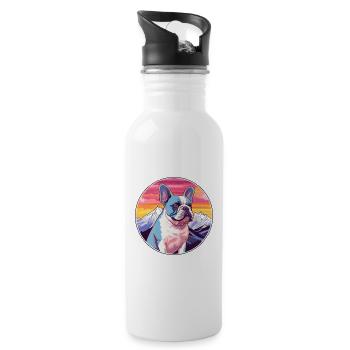 French Bulldog Dog Breed Cartoon Kawaii Watercolor - Water bottle with straw - white - Right