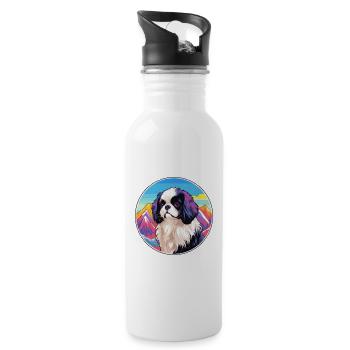 Japanese Chin Dog Breed Cartoon Kawaii Watercolor - Water bottle with straw - white - Right