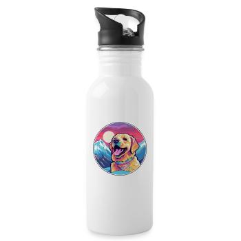 Hokkaido Ken Dog Breed Cartoon Kawaii Watercolor - Water bottle with straw - white - Right