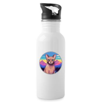 Burmesische Katze Bunte Karikatur Aquarell Illustrati - Trinkflasche mit integriertem Trinkhalm - Weiß - Rechts