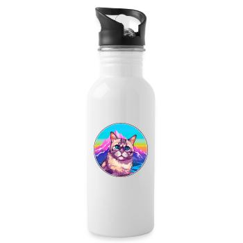 Chypre Chat Coloré Dessin Animé Aquarelle Illustratio - Gourde avec paille intégrée - blanc - Droite