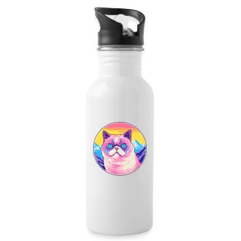 Exotic Shorthair Cat Colorful Cartoon Watercolor I - Water bottle with straw - white - Right