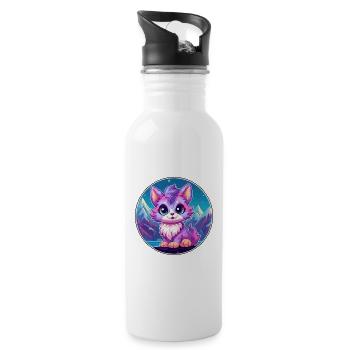 Pixie Cat Colorful Cartoon Watercolor Illustration - Water bottle with straw - white - Right