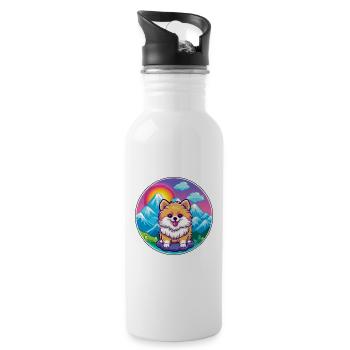 Pomeranian Spitz Hunderasse Cartoon Kawaii Watercol - Trinkflasche mit integriertem Trinkhalm - Weiß - Rechts