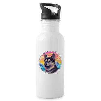 Norwegischer Elchhund Hunderasse Cartoon Kawaii Waterc - Trinkflasche mit integriertem Trinkhalm - Weiß - Rechts