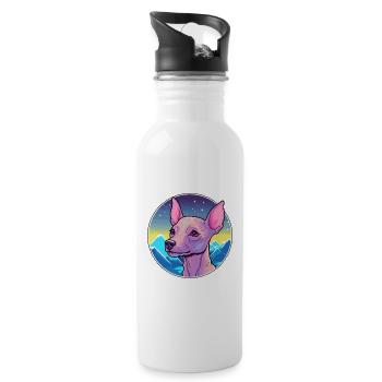 Mexikanische haarlose Hunderasse Cartoon Kawaii Watercol - Trinkflasche mit integriertem Trinkhalm - Weiß - Rechts