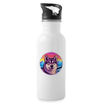 Schwedischer Elchhund Hunderasse Cartoon Kawaii Watercol - Trinkflasche mit integriertem Trinkhalm - Weiß - Rechts