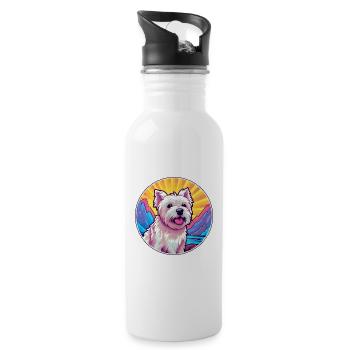West Highland White Terrier Dog Breed Cartoon Kawa - Water bottle with straw - white - Right