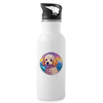 Toy Poodle Dog Breed Cartoon Kawaii Watercolor - Water bottle with straw - white - Right