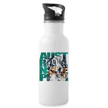 Australian Shepherd Portrait - Trinkflasche mit integriertem Trinkhalm - Weiß - Rechts