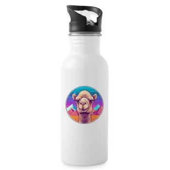 Camel Watercolor Cartoon Kawaii Pet Animal Colorfu - Water bottle with straw - white - Right