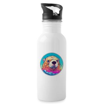 Murmeltier Aquarell Karikatur Kawaii Haustier Tier Col - Trinkflasche mit integriertem Trinkhalm - Weiß - Rechts