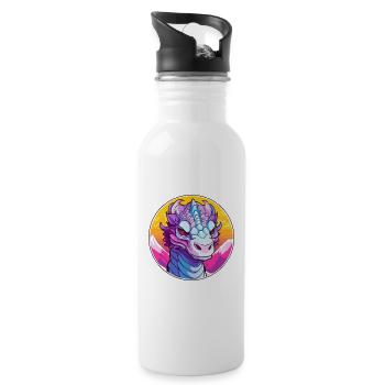 Dragon Watercolor Cartoon Kawaii Pet Animal Colorf - Water bottle with straw - white - Right