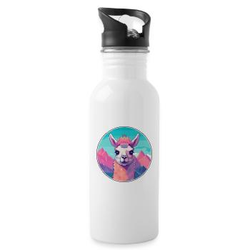 Lama Aquarell Karikatur Kawaii Haustier Tier Farbefu - Trinkflasche mit integriertem Trinkhalm - Weiß - Rechts