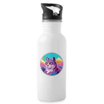 Katze Aquarell Karikatur Kawaii Haustier Tier Bunt - Trinkflasche mit integriertem Trinkhalm - Weiß - Rechts