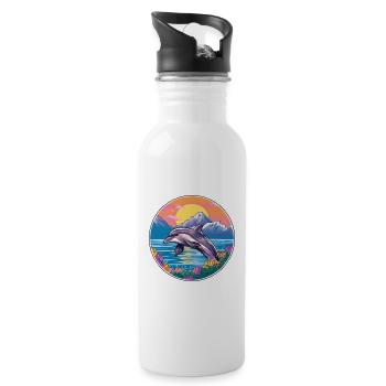 Dolphin Watercolor Cartoon Kawaii Pet Animal Color - Water bottle with straw - white - Right