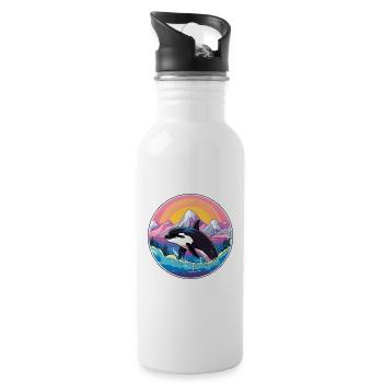 Orca Watercolor Cartoon Kawaii Pet Animal Colorful - Water bottle with straw - white - Right