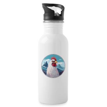 Chicken Watercolor Cartoon Kawaii Pet Animal Color - Water bottle with straw - white - Right