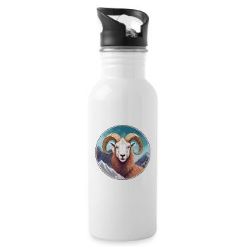 Widder Aquarell Karikatur Kawaii Haustier Tier Bunt - Trinkflasche mit integriertem Trinkhalm - Weiß - Rechts