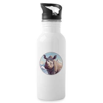 Nashorn Aquarell Karikatur Kawaii Haustier Tier Farbefu - Trinkflasche mit integriertem Trinkhalm - Weiß - Rechts