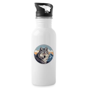 Wolf Watercolor Cartoon Kawaii Pet Animal Colorful - Water bottle with straw - white - Right