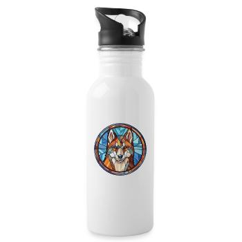 Alaskan Husky Hund Rasse Buntes Glas Bunt Wat - Trinkflasche mit integriertem Trinkhalm - Weiß - Rechts