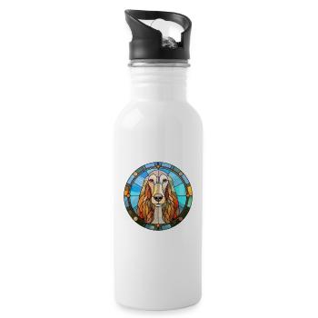 Afghan Hound Dog Breed Stained Glass Colorful Wate - Water bottle with straw - white - Right
