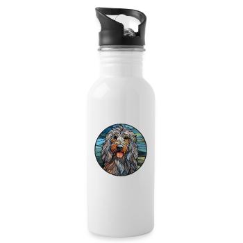 Bergamasco Hunderasse Buntes Glas Buntes Wasser - Trinkflasche mit integriertem Trinkhalm - Weiß - Rechts