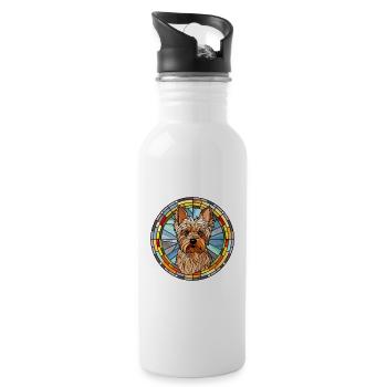 Australian Silky Terrier Dog Breed Stained Glass C - Water bottle with straw - white - Right