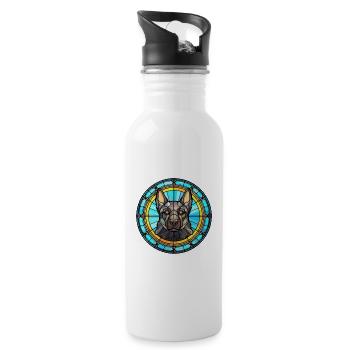 Schwarzer norwegischer Elchhund Hunderasse Buntglas C - Trinkflasche mit integriertem Trinkhalm - Weiß - Rechts