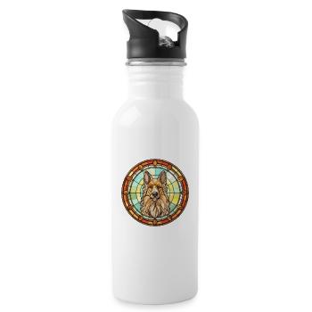 Belgian Tervuren Dog Breed Stained Glass Colorful - Water bottle with straw - white - Right