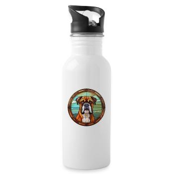 Bull Boxer Hund Rasse Buntes Glas Buntes Wasser - Trinkflasche mit integriertem Trinkhalm - Weiß - Rechts