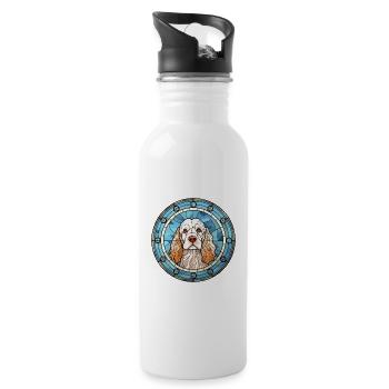 Clumber Spaniel Dog Breed Stained Glass Colorful W - Water bottle with straw - white - Right