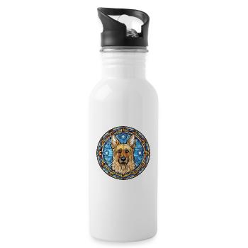 Bohemian Shepherd Dog Breed Stained Glass Colorful - Water bottle with straw - white - Right