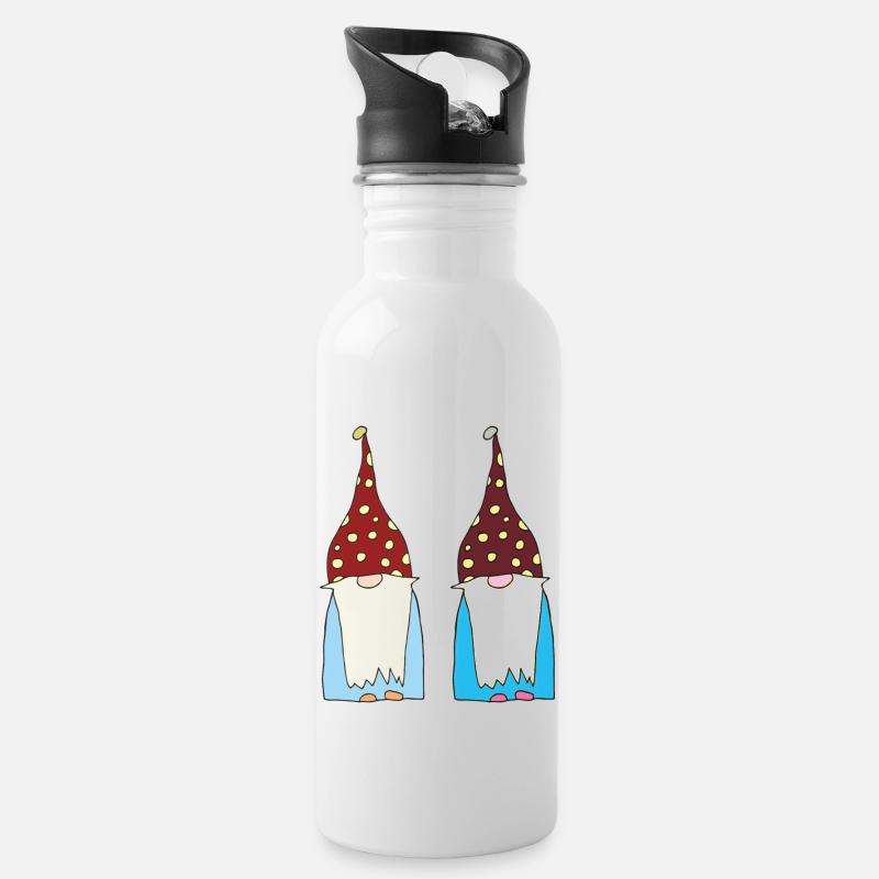 wichtel zwerge - Trinkflasche mit integriertem Trinkhalm - Weiß